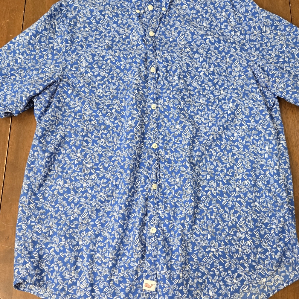 Vineyard Vines Blue and White Leaf Print Shirt